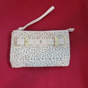 Jones Apparel white faux perforated leather Clutch purse.